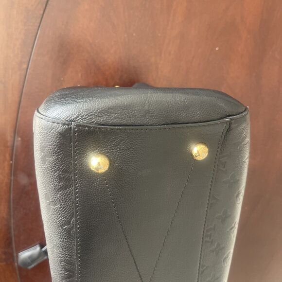 LOUIS VUITTON Monogram Black Leather MM Hand Bag Lock Strap Dust Bag - Picture 14 of 16